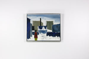 oilpainting urban silhouette by unknown Danish artist 1960s