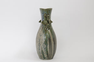 Vase with applied leaves and blue glaze by Arne Bang own workshop 1940s