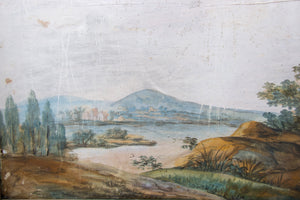 Antique glass showcase with handpainted watercolor France 19th c.