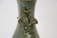 Load image into Gallery viewer, Vase with applied leaves and blue glaze by Arne Bang own workshop 1940s