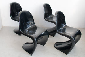 4 black plastic chairs by Verner Panton for Herman Miller