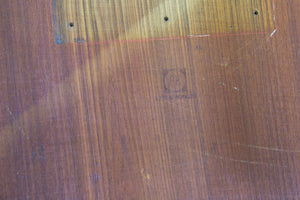 Teak coffee table on three legged aluminium base by Arne Jacobsen for Fritz Hansen
